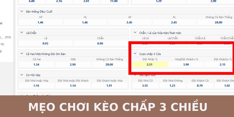 Tips chinh phục kèo cược chấp 3 chiều bách phát bách trúng